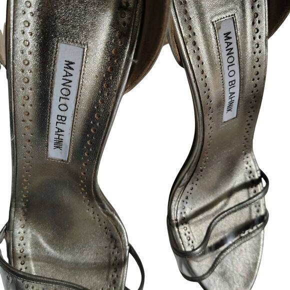 Manolo Blahnik Bronze Leather and Transparent PVC Lavanasa Sandals Size 10.5 - Picture 2 of 12